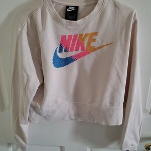 Nike Women's Off-White Cropped Sweatshirt with Colorful Logo
